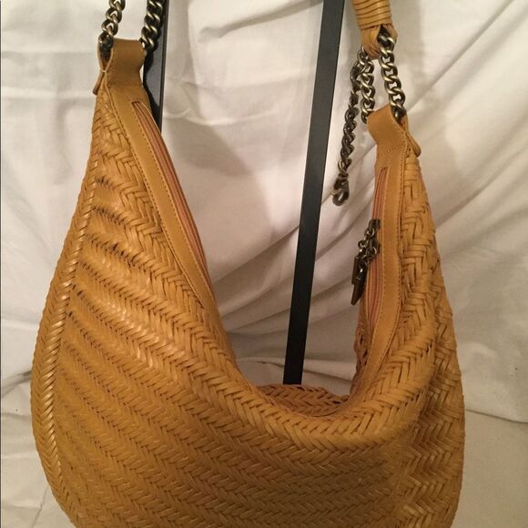 DONALD J PLINER Yellow Woven Leather Crescent Hobo - Picture 3 of 9